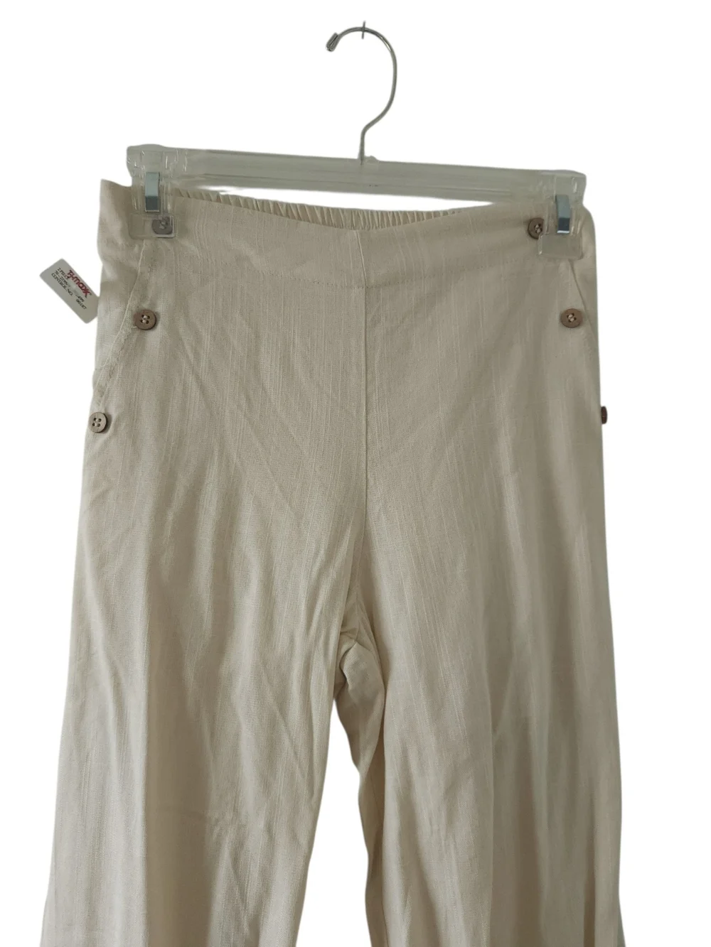 New Haute Hippie Kids Cream Wide-Leg Linen Blend Pants Size 10 Side Buttons